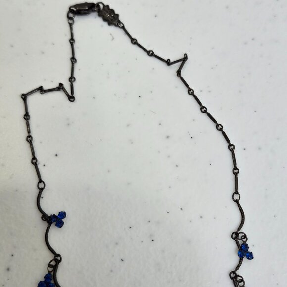 Bellagio Blue Necklace Rhinestone Crystal Dainty 15 Inch Black Small Delicate - Picture 5 of 10